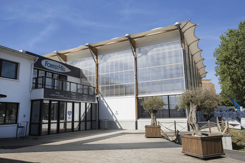 Wooden frame tensile structure - MARNES LA COQUETTE - SMC2 - roof / for sports fields