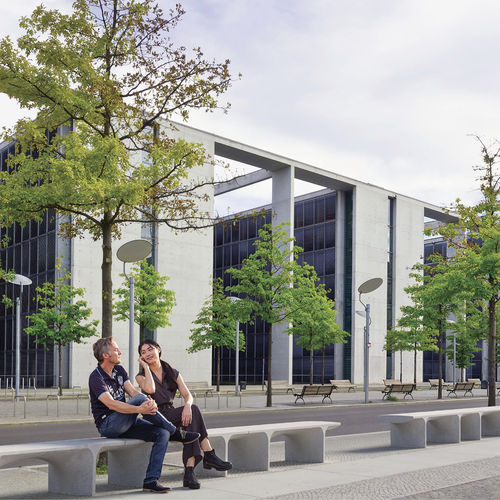 Contemporary table and bench set - GRAND ARC - METALCO - engineered stone / painted steel / outdoor