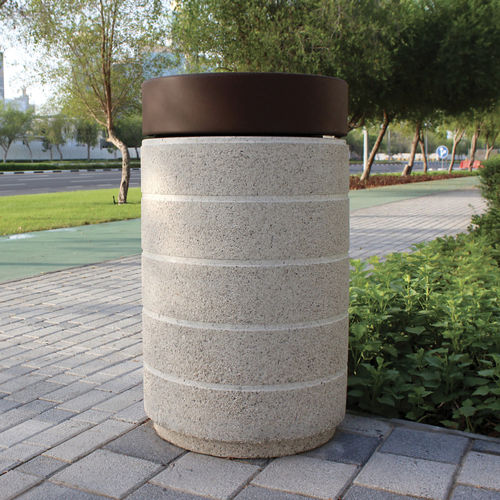 Public trash can - RUBINO - METALCO - powder-coated steel / engineered stone / with built-in ashtray