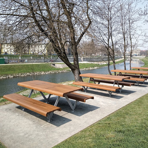 Contemporary picnic table - AIR – L - METALCO - wooden / powder-coated steel base / sheet metal base