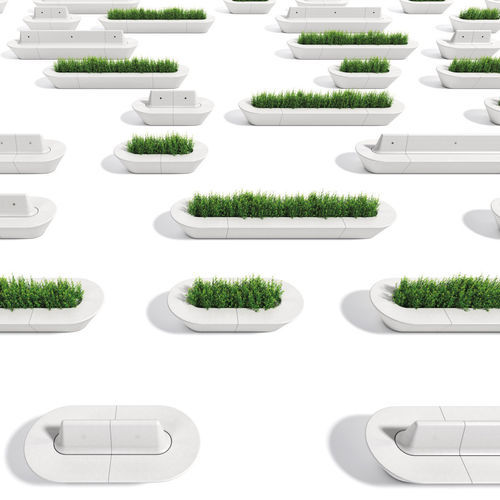 Public bench with integrated planter - DELTA - METALCO - contemporary / high-performance concrete / with backrest