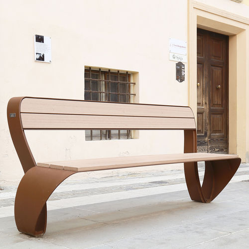 Contemporary public bench - FLUXUS - LAB23 - galvanised steel / in WPC / with backrest