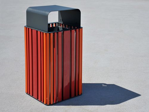 Public trash can - MOKINO - LAB23 - stainless steel / wooden / hooded