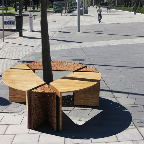 Wooden tree guard - ALCORQUE - LAB23 - galvanised steel / with integrated public bench