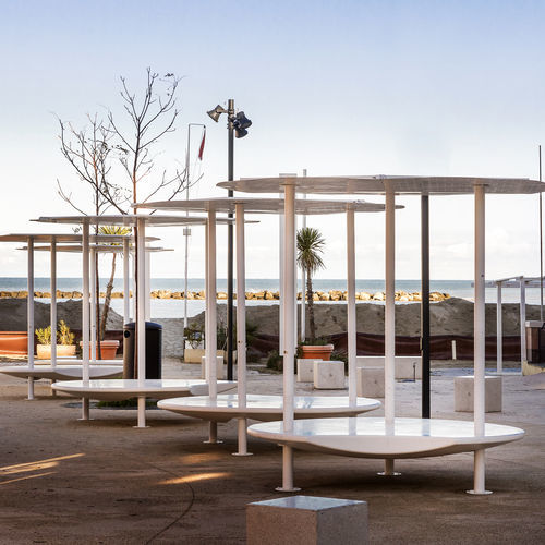 Original design public bench - ISLANDS BENCH - LAB23 - galvanised steel / powder-coated steel / composite material