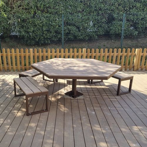 Contemporary picnic table - EVO  - LAB23 - wooden / galvanised steel / steel base