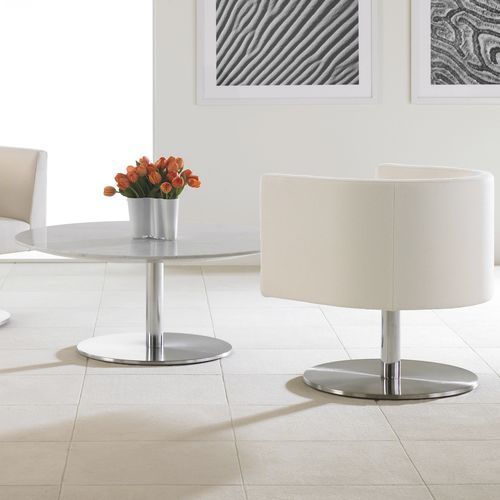 Contemporary coffee table - VIGNETTE - Teknion - chromed metal / marble / metal base