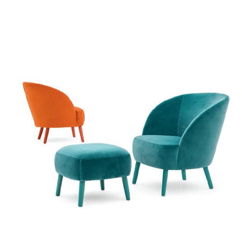 Contemporary armchair - ROSE - Montbel - fabric / with footrest / blue