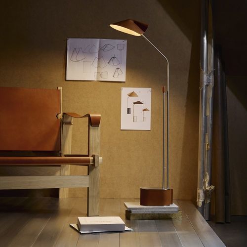 Floor-standing lamp - PICO - HISLE - stainless steel / full-grain leather / contemporary