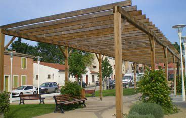 Self-supporting pergola - 627 208 - Rondino - wooden / sun shade louvers / for public space