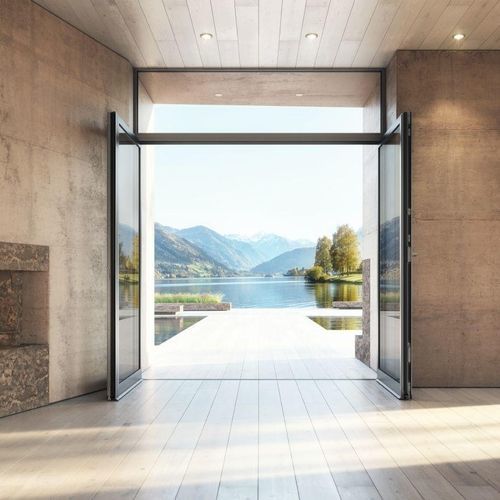 Entry door - 75.SI+  - Schüco - glass / metal / swing