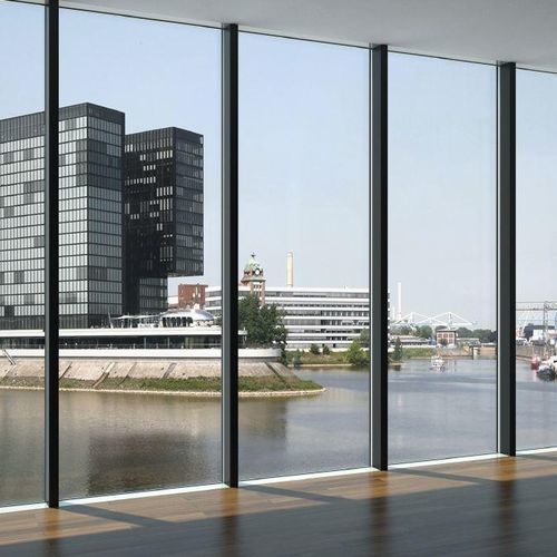 Glass facade system - FWS 60 - Schüco - stainless steel / acoustic / modular