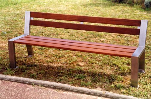 Contemporary public bench - ZÉPHIRIN PREMIUM - FRANCE INOX INDUSTRIE - exotic wood / pine / stainless steel