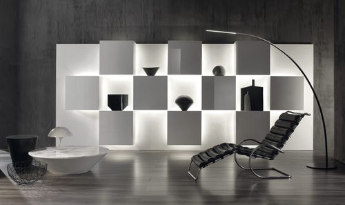 Contemporary living room wall unit - LIFE - Acerbis - lacquered wood / methacrylate / illuminated