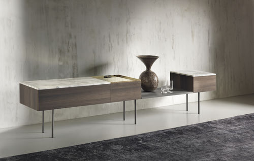 Contemporary sideboard table - MOODBOARD - Acerbis - wooden / steel / brass