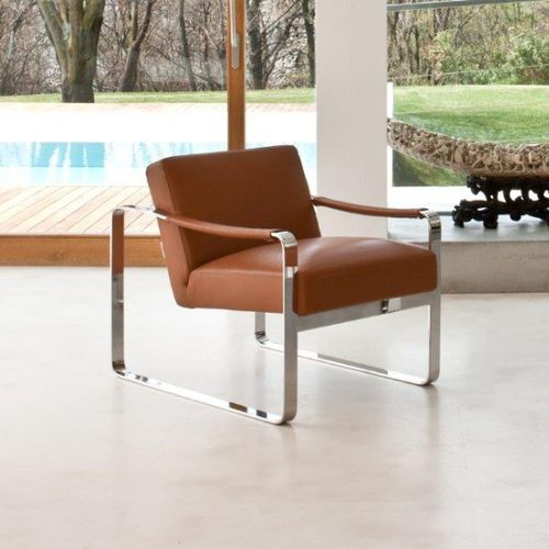 Contemporary armchair - GREG - Alpa Salotti - leather / fabric / stainless steel