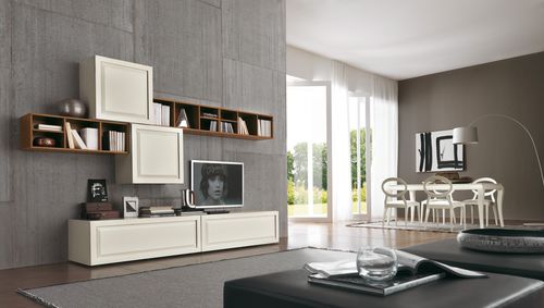 Traditional TV wall unit - COMPOSIZIONE 7 VINTAGE - Rossetto Armobil - lacquered wood / walnut