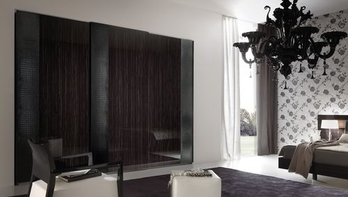 Contemporary wardrobe - NIGHTFLY - Rossetto Armobil - glossy lacquered wood / leather / sliding door
