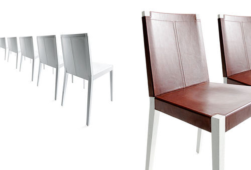 Contemporary chair - INNER - Bross Italia - solid wood / leather / contract