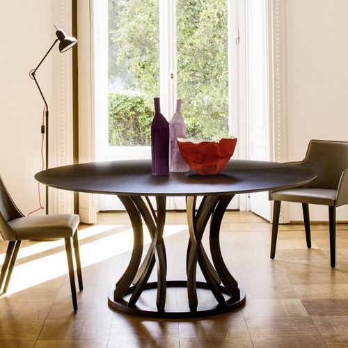 Contemporary table - DORICO - Bross Italia - glass / cast aluminum base / round