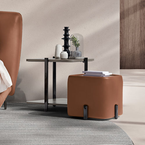 Contemporary bedside table - Muzzle - maxdivani - leather / fabric / metal base
