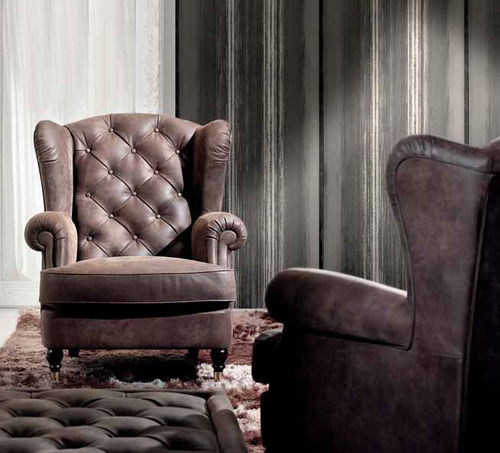 Traditional armchair - KELLY - Cava - leather