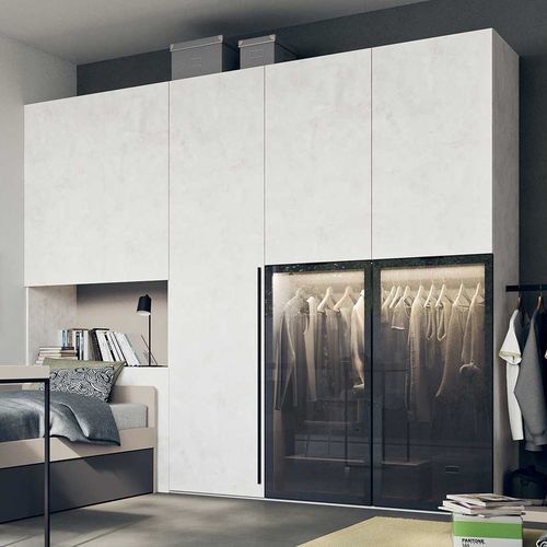 Contemporary wardrobe - START  - Clever - wooden / with swing doors / mirrored