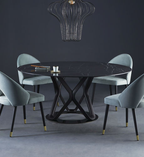 Contemporary table - V6 - Colico - glass / porcelain stoneware / chrome steel base