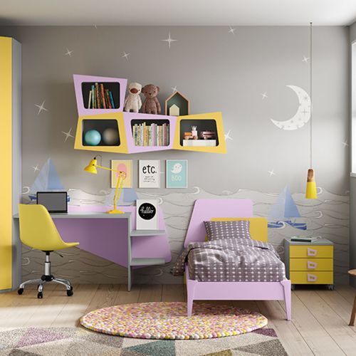 Yellow children's bedroom furniture set - VOLO C102   - ColombiniCasa - purple / lacquered wood / girl's