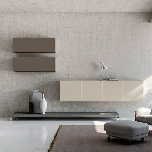 Contemporary living room wall unit - SEVENTY DAY - Emmebi Industria Mobili - lacquered wood / walnut / lacquered glass