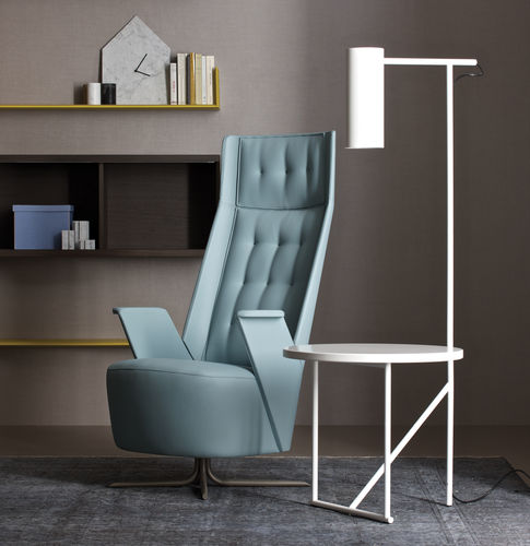 Contemporary side table - LUCIGNOLO - ESTEL - powder-coated steel / leather / metal base