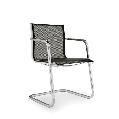 Contemporary visitor chair - ALUMINIA - ESTEL - indoor / mesh / leather