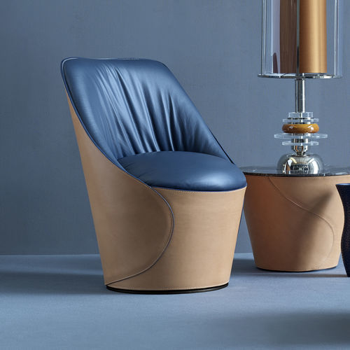 Contemporary armchair - ELECTA LOUNGE - fasem - leather / full-grain leather / brown