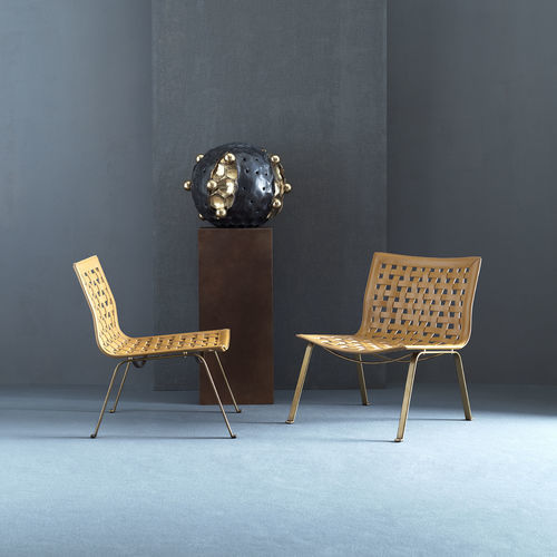 Contemporary fireside chair - NET W - fasem - leather / steel / brown