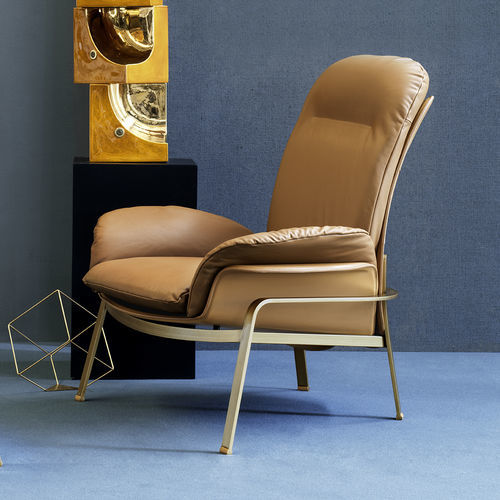 Contemporary armchair - ELECTA RELAX - fasem - leather / full-grain leather / beech