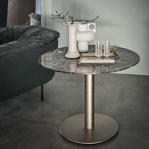 Contemporary side table - Doni 62 - Frag - marble / painted steel base / round