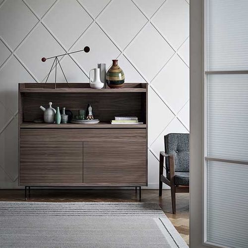 Contemporary sideboard - Priv&eacute; C - Frag - walnut / steel / glass