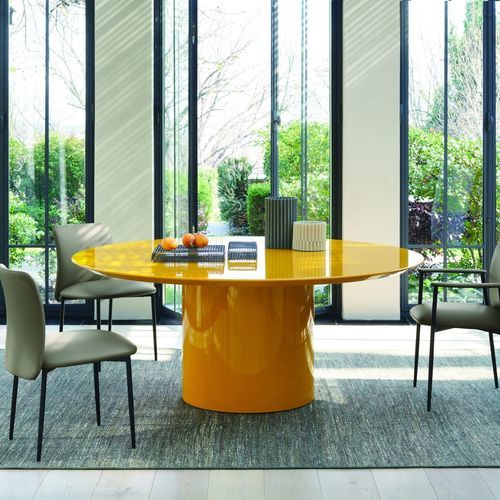 Contemporary table - Myon  - Frag - lacquered MDF / marble / lacquered MDF base
