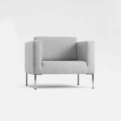 Contemporary visitor armchair - GLOBE TWO  - + HALLE - leather / fabric / stainless steel