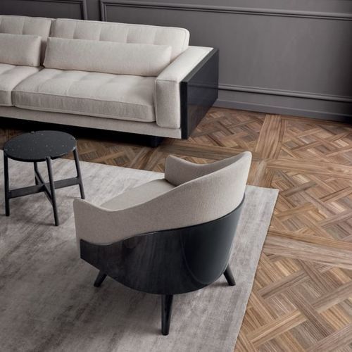 Contemporary armchair - SHELL - Haute Couture by Costantini Pietro - fabric / with footrest / gray