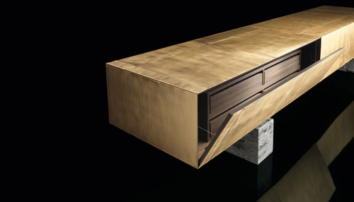Contemporary sideboard - SLIM SIDE - Henge - brass / stone / eucalyptus