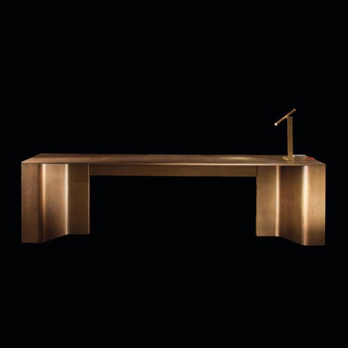 Contemporary desk - TIME - Henge - solid wood / brass / panel end