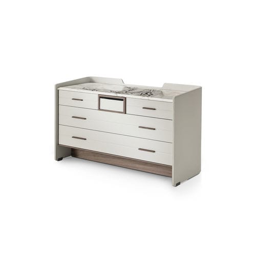 Contemporary chest of drawers - JEAN MARIE - i4 MARIANI - wood veneer / leather / marble