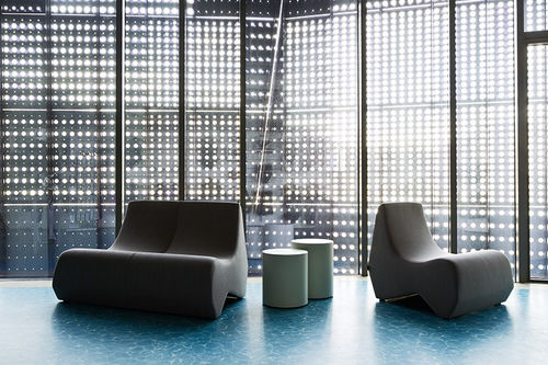 Contemporary fireside chair - STONES - La Cividina - leather / fabric / beech