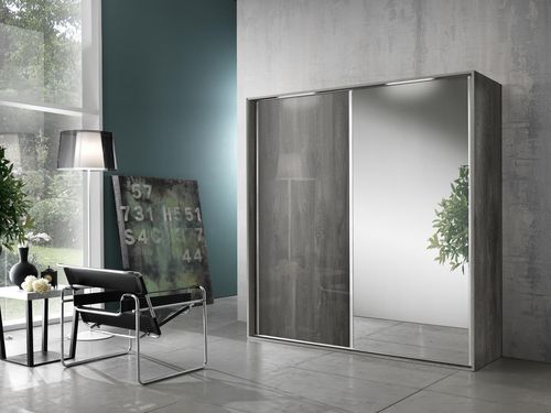 Contemporary wardrobe - OX05 - M.C.S. - wooden / sliding door / mirrored