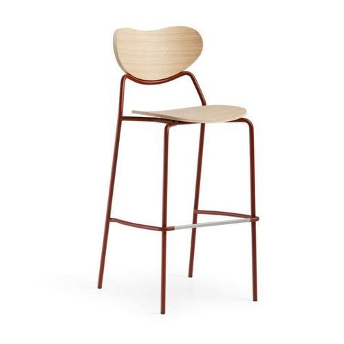 Contemporary stool - VIDA H75 M LG - MIDJ - wood veneer / metal base / with footrest