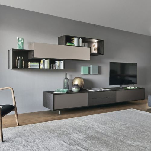 Contemporary TV wall unit - LAMPO L6C01 - SANGIACOMO - oak / wood veneer / matte lacquered wood