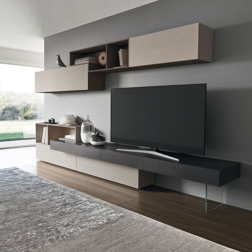 Contemporary TV wall unit - LAMPO L6C02 - SANGIACOMO - oak / wood veneer / modular