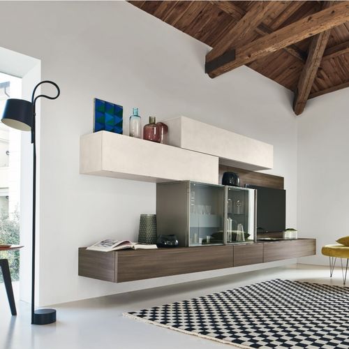 Contemporary TV wall unit - LAMPO L6C25 - SANGIACOMO - glass / aluminium / melamine
