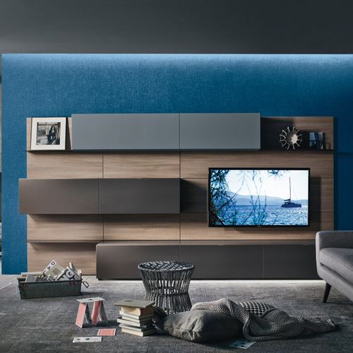 Minimal TV wall unit - LAMPO L6C26 - SANGIACOMO - glass / lacquered metal / melamine